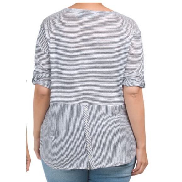 Adrienne Vittadini Blouse Womens 3X 100% Linen Minimalist Timeless Classy Stripe - Picture 6 of 8
